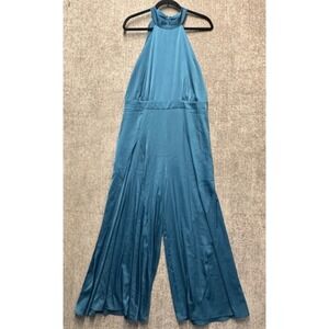 S Deer Satin Halter Wide Leg NWT S Deer Satin Palazzo Formal Teal Blue Women's L